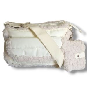 LIKE NEW Aspen Faux Shearling Nylon Quilted Crossbody Bag & Card Wallet